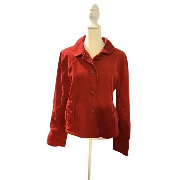 J Crew Corduroy Jacket L/12 Red Chore Barn Boho‎ Hippie Preppy Capsule Cotton - Picture 1 of 6